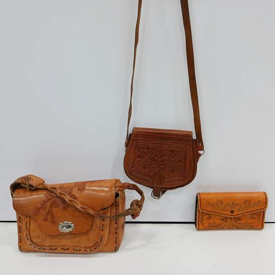 Bundle Of 2 Brown Embossed Handbags & 1 Brown Wallet image number 3