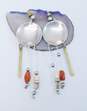 Signed S Sylvia Youell Navajo 925 & Brass Modernist Carnelian MOP Shell & Ball Beaded Dangles Etched Disc Drop Post Earrings 13.5g image number 2