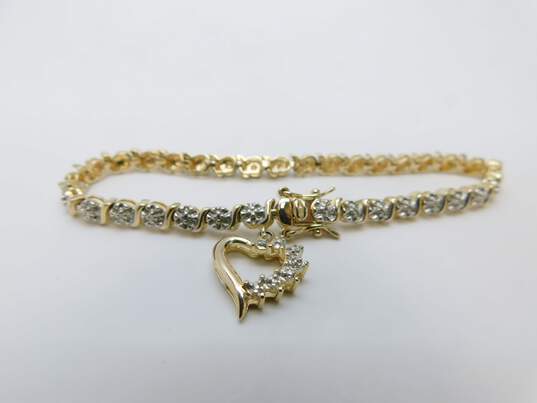 Sterling Silver Vermeil Tennis Bracelets & Fancy Chain Necklace 39.1g image number 4
