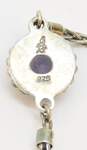 AT 925 Faceted Amethyst Granulated Circle Bali Style Charm Wheat Chain Bracelet 10.3g image number 6