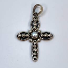 Designer Silpada 925 Sterling Silver White Pearl Cross Pendant alternative image