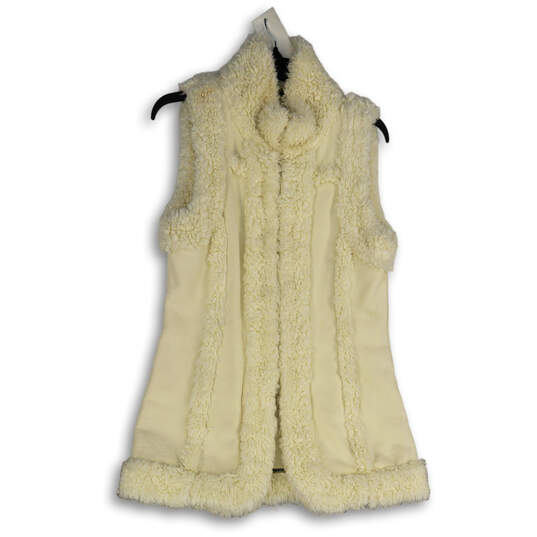 Womens White Faux Fur Sleeveless Open Front Sweater Vest Size Small image number 1