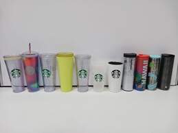 Starbucks Batch Of 11 Assorted Colored And Sized Plastic/Metal Cups