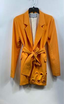 BBXBrand Womens Orange Pockets Long Sleeve Collared Belted Trench Coat Size 8