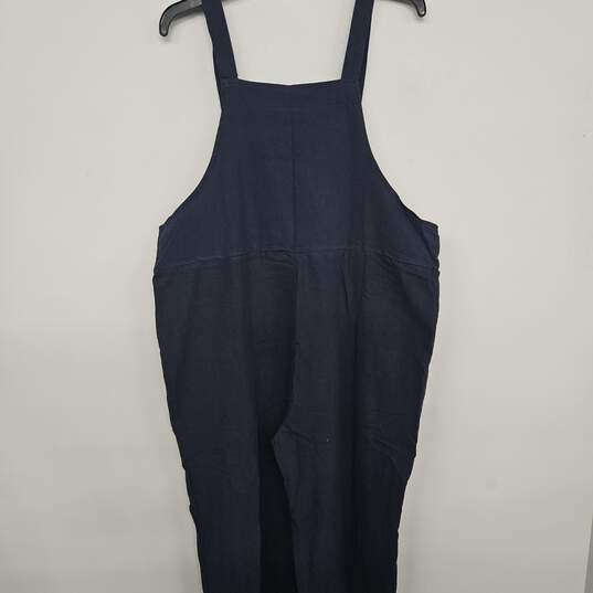 Fashion Sleeveless Cotton Linen Navy Overalls Baggy Tulip Capri Jumpsuits with Pockets image number 3
