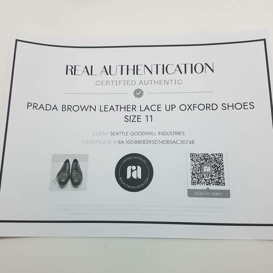 AUTHENTICATED Prada Brown Leather Lace Up Oxfords Size 11 image number 7