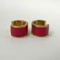 Designer Kate Spade Gold-Tone Pink Enamel Pierced Huggie Hoop Earrings image number 2