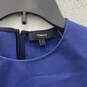 Womens Blue Sleeveless Crew Neck Back Zip Pleated Sheath Dress Size 2 image number 3