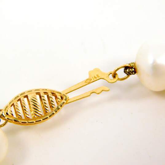 Romantic 14K Yellow Gold Clasp Pearl Bracelet 19.6g image number 4