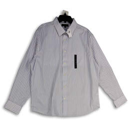 NWT Mens White Blue Striped Spread Collar Long Sleeve Button-Up Shirt Sz XL