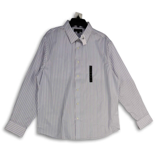 NWT Mens White Blue Striped Spread Collar Long Sleeve Button-Up Shirt Sz XL image number 1