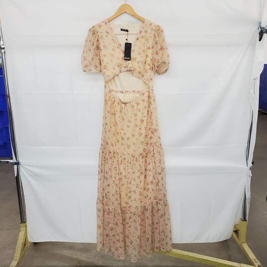 Nasty Gal Collection Peach Floral Patterned Open Mid Lined Maxi Dress WM Size 8 NWT image number 1