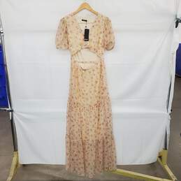 Nasty Gal Collection Peach Floral Patterned Open Mid Lined Maxi Dress WM Size 8 NWT