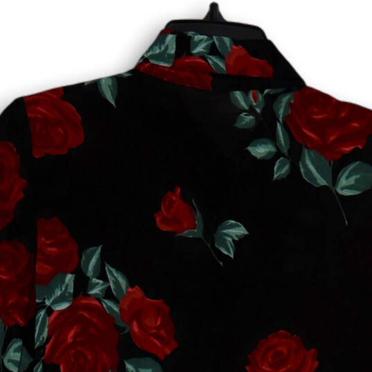 Womens Black Red Floral Long Sleeve Spread Collar Button-Up Shirt Size XS image number 4