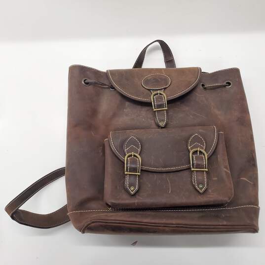 Sergios Collection Brown Leather Drawstring Backpack image number 1