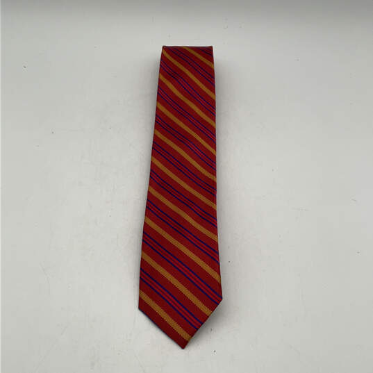 Mens Multicolor Silk Striped Four In Hand Adjustable Designer Necktie image number 1