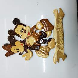1980 Minnie and Micky Mouse Solid Rosewood Wall Hanger LOT of 3 alternative image