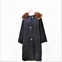 Vintage Women's Black Wool Coat With Mink Fur Trim