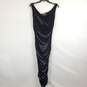 Ario Collection Black Velvet Rouched Pleated Midi Slim Dress Sz M NWT image number 1