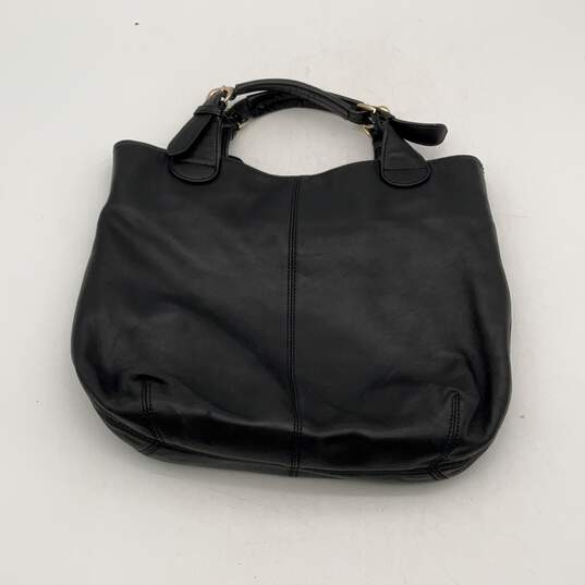 DKNY Womens Black Leather Buckle Inner Zipper Pocket Top Handle Bag Purse image number 2