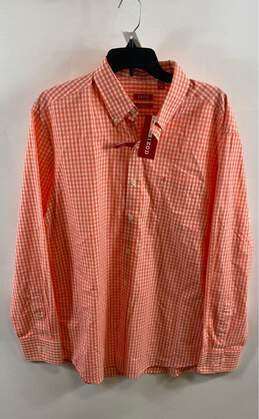 NWT Izod Mens Red Gingham Long Sleeve Collared Slim Fit Button Up Shirt Size L
