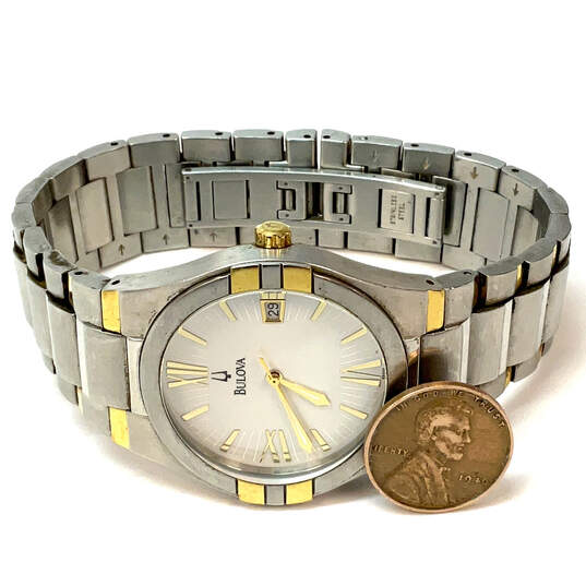 Designer Bulova Silver-Tone Stainless Steel Round Dial Analog Wristwatch image number 2