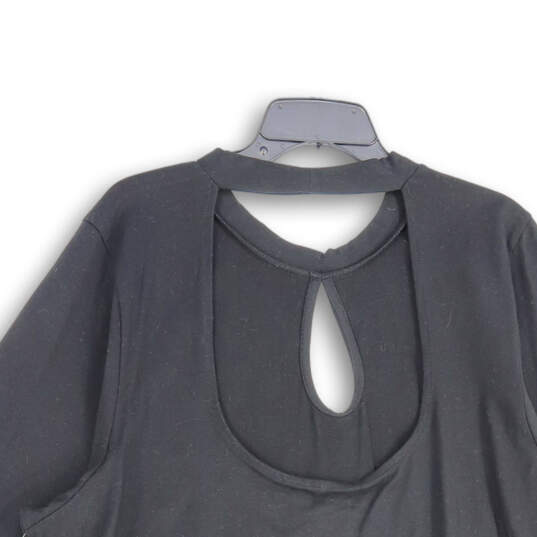NWT Womens Black Keyhole Back Crew Neck Pullover Tunic Blouse Top Size S image number 4
