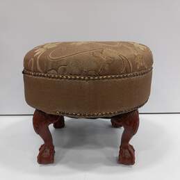 Cream Color Foot Stool w/ Floral Print & Chocolate Curved Legs alternative image