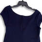 Womens Blue Round Neck Cap Sleeve Back Zip Stretch Sheath Dress Size 12 image number 4