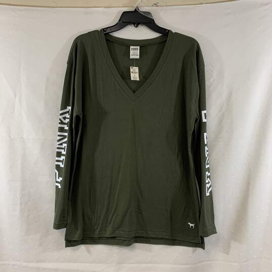 Women's Olive PINK V-Neck Long Sleeve Shirt, Sz. S image number 1