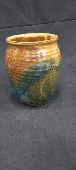 Signed Brown & Blue Glaze Pottery Vase