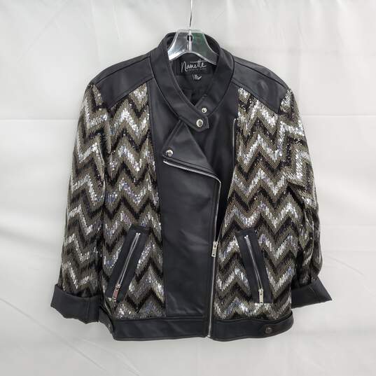Nanette Lepore Sequin Zip Up Faux Leather Jacket Size XL image number 1