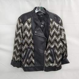 Nanette Lepore Sequin Zip Up Faux Leather Jacket Size XL