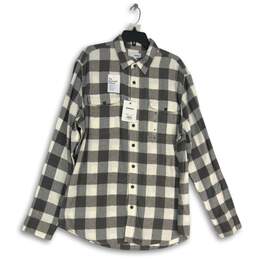 NWT Sonoma Mens Gray White Flannel Collared Long Sleeve Button-Up Shirt Size XL
