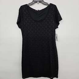 Black Short Sleeve Round Neck Lace Overlay Sheath Dress