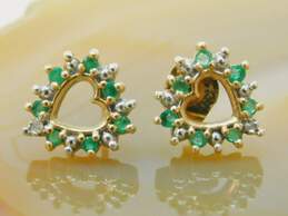 Romantic 10k Yellow Gold Green CZ & Diamond Accent Heart Stud Earrings 1.5g