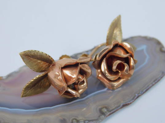 Vintage 14K Rose & Yellow Gold Rose Flower Screw Back Earrings 10.3g image number 4