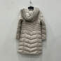 Womens Ivory Beige Side Pockets Faux Fur Trim Hooded Zip Puffer Coat Sz XS image number 2