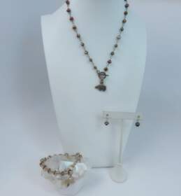 Artisan 925 Bear Pendant Pearls Necklace Amethyst Earrings & Chain Bracelet