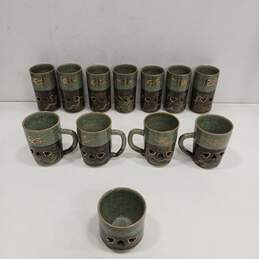 Bundle of 12 Somayaki Double Wall Crackle Green and Brown Ceramic Cups alternative image