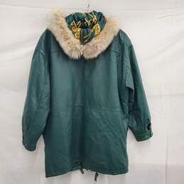 Jacqueline Ferrar WM's Leather Jacket and Coyote Fur Hood Green Parka Size S alternative image