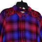 Womens Purple Pink Plaid Long Sleeve Button Front Tunic Top Size Medium image number 3