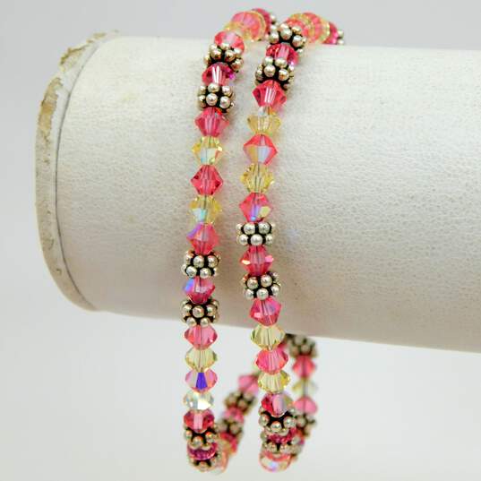 Romantic 925 Pink & Yellow Crystals & Granulated Ball Beaded Garnet Toggle Necklace & Matching Double Strand Bracelet & Anklet 50.7g image number 3