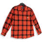 Mens Red Plaid Loose Fit Long Sleeve Flannel Button-Up Shirt Size Large image number 1