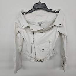 Fashion Nova White Off Shoulder Faux Leather Moto Jacket