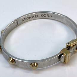 Designer Michael Kors Two-Tone Buckle Bangle Bracelet W/Studs 29.7g