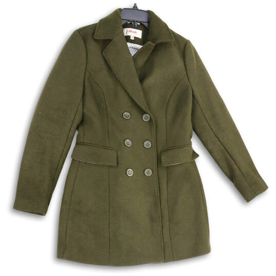 Womens Green Long Sleeve Flap Pocket Double Breasted Pea Coat Size Medium image number 1