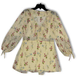 NWT Womens Beige Floral Drawstring Waist Long Sleeve Mini Dress Size S alternative image