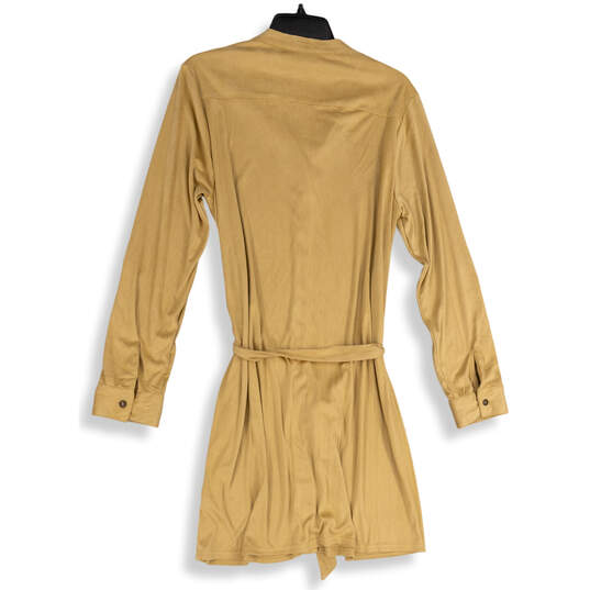 NWT Womens Tan Long Sleeve Belted Button Front Shirt Dress Size Large image number 2