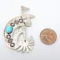 R Monte Navajo 925 Southwestern Turquoise Cabochon Kokopelli Stamped Brooch image number 5